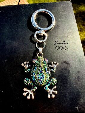 Crystal Frog Keychain in Iridescent Green